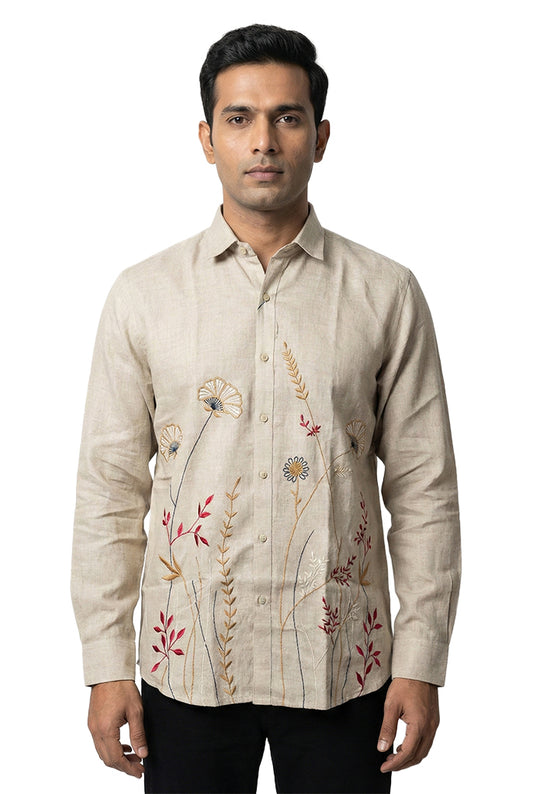 Linen Floral Embroidered Shirt