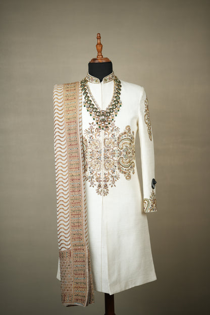 Ivory Embroidered Sherwani