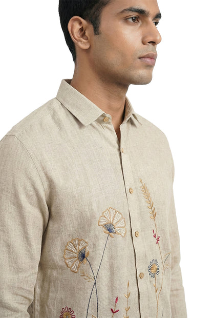 Linen Floral Embroidered Shirt