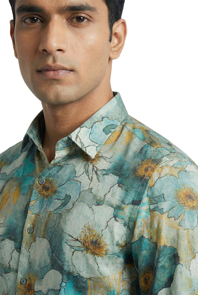 Aqua Floral Printed Shirt
