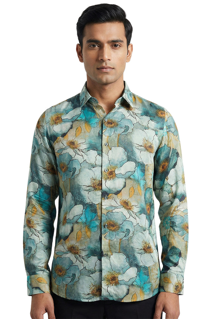 Aqua Floral Printed Shirt