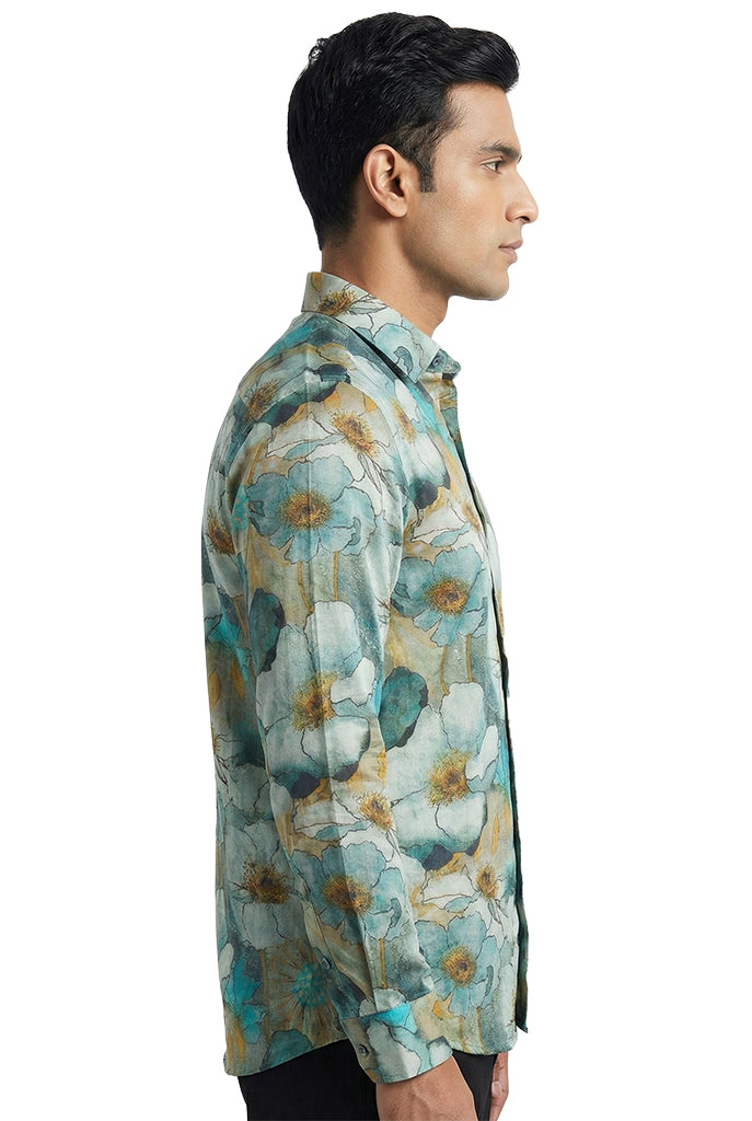 Aqua Floral Printed Shirt