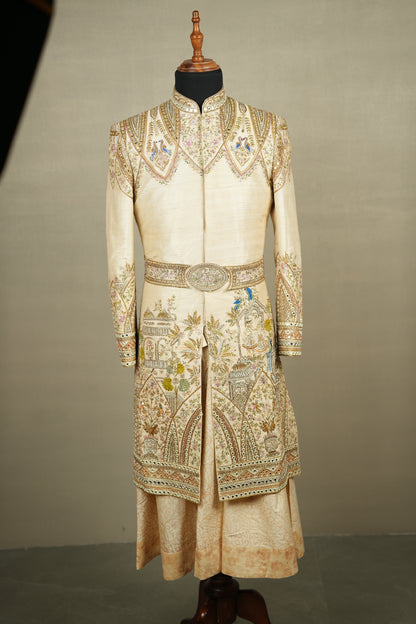 Heritage Narrative Hand-Embroidered Anarkali Sherwani