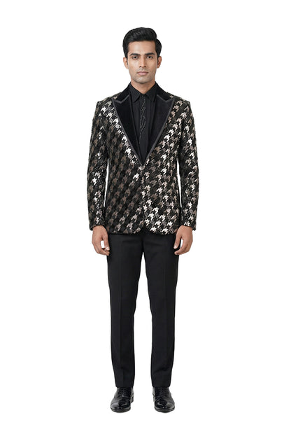 Black and Silver Embroidered Tuxedo Set