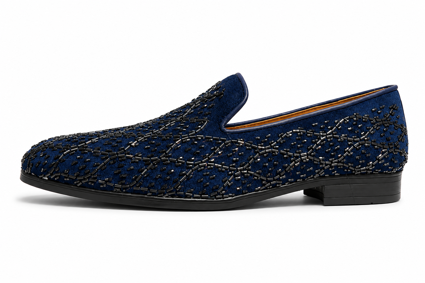 Midnight Blue Embellished Velvet Loafers