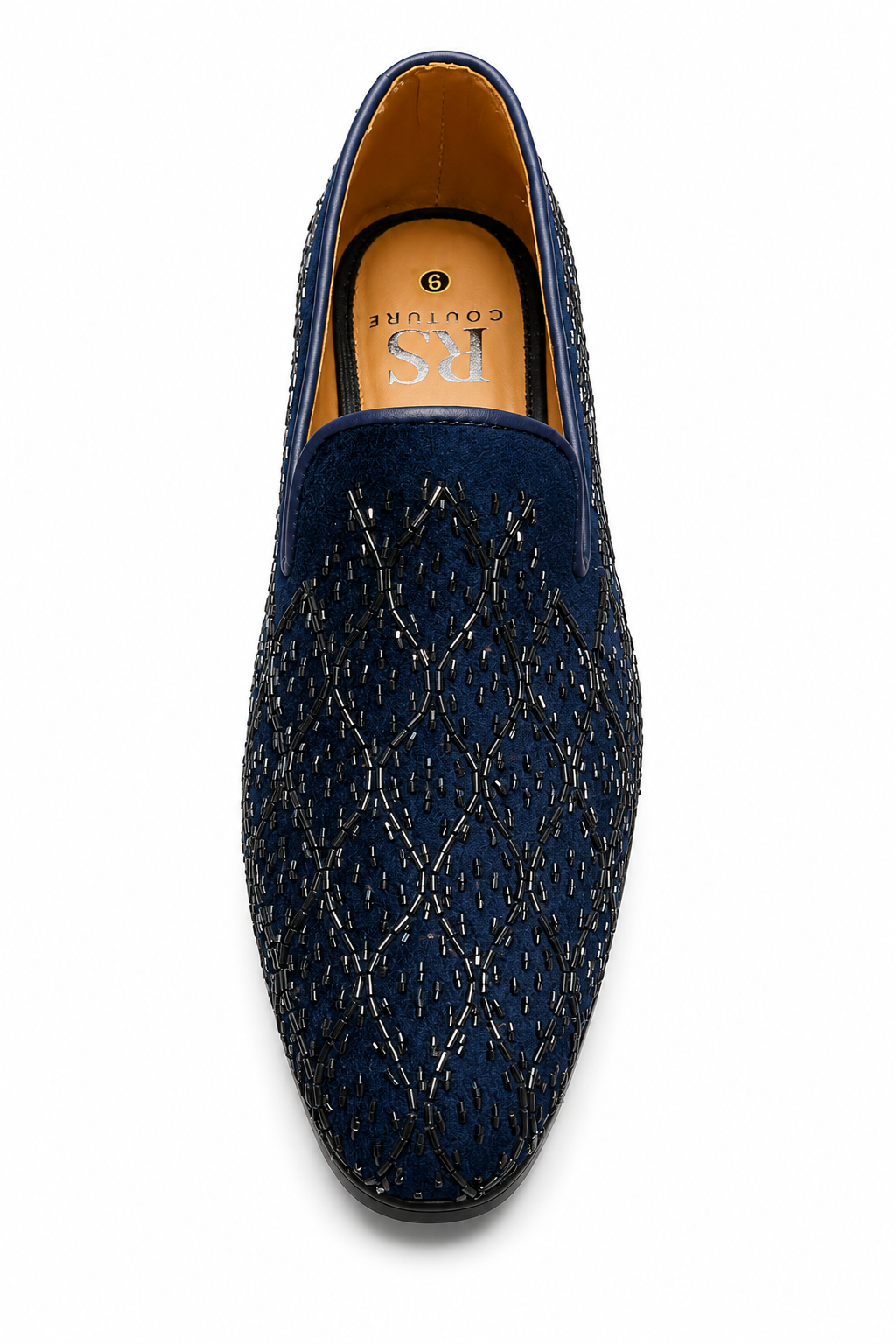 Midnight Blue Embellished Velvet Loafers