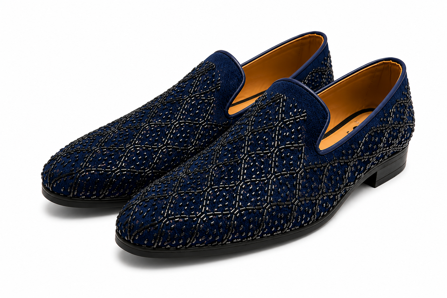 Midnight Blue Embellished Velvet Loafers