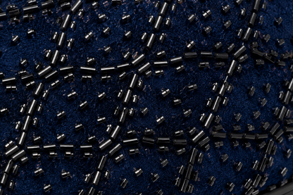 Midnight Blue Embellished Velvet Loafers