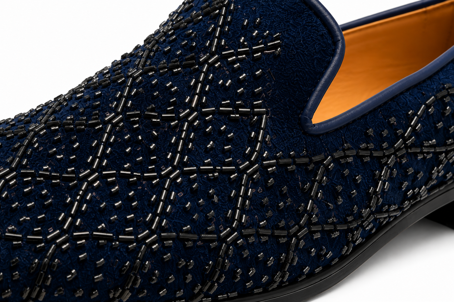 Midnight Blue Embellished Velvet Loafers