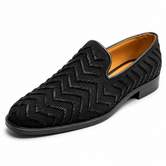 Black Embellished Velvet Loafers