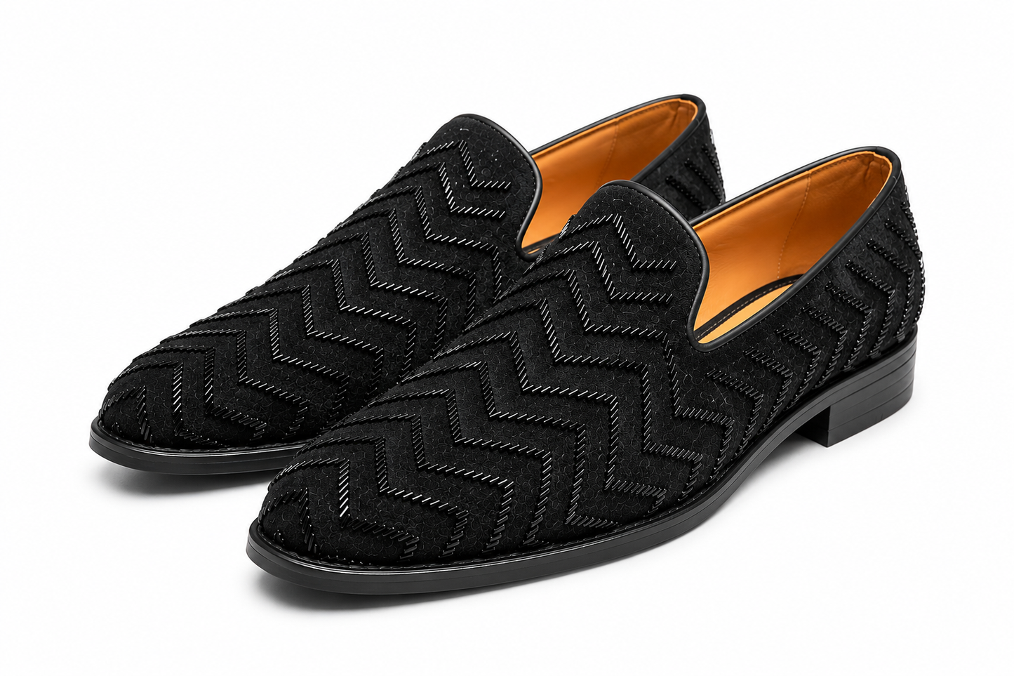 Black Embellished Velvet Loafers