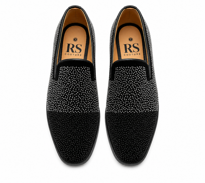 Black & Silver Embellished Velvet Loafers