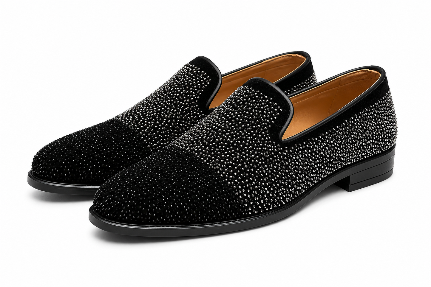 Black & Silver Embellished Velvet Loafers