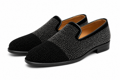 Black & Silver Embellished Velvet Loafers