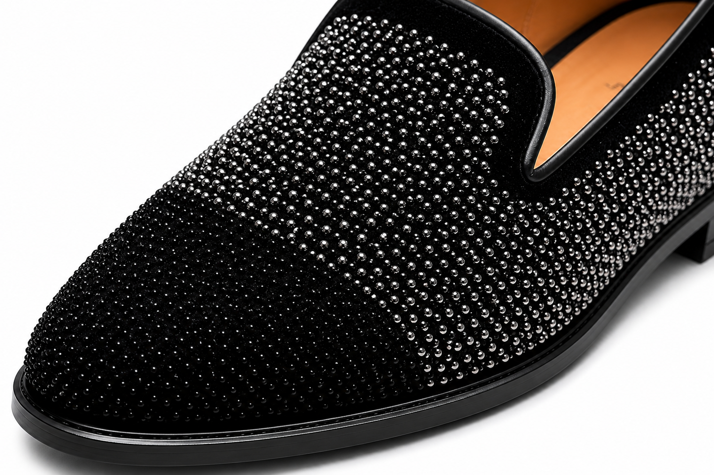 Black & Silver Embellished Velvet Loafers