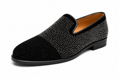 Black & Silver Embellished Velvet Loafers
