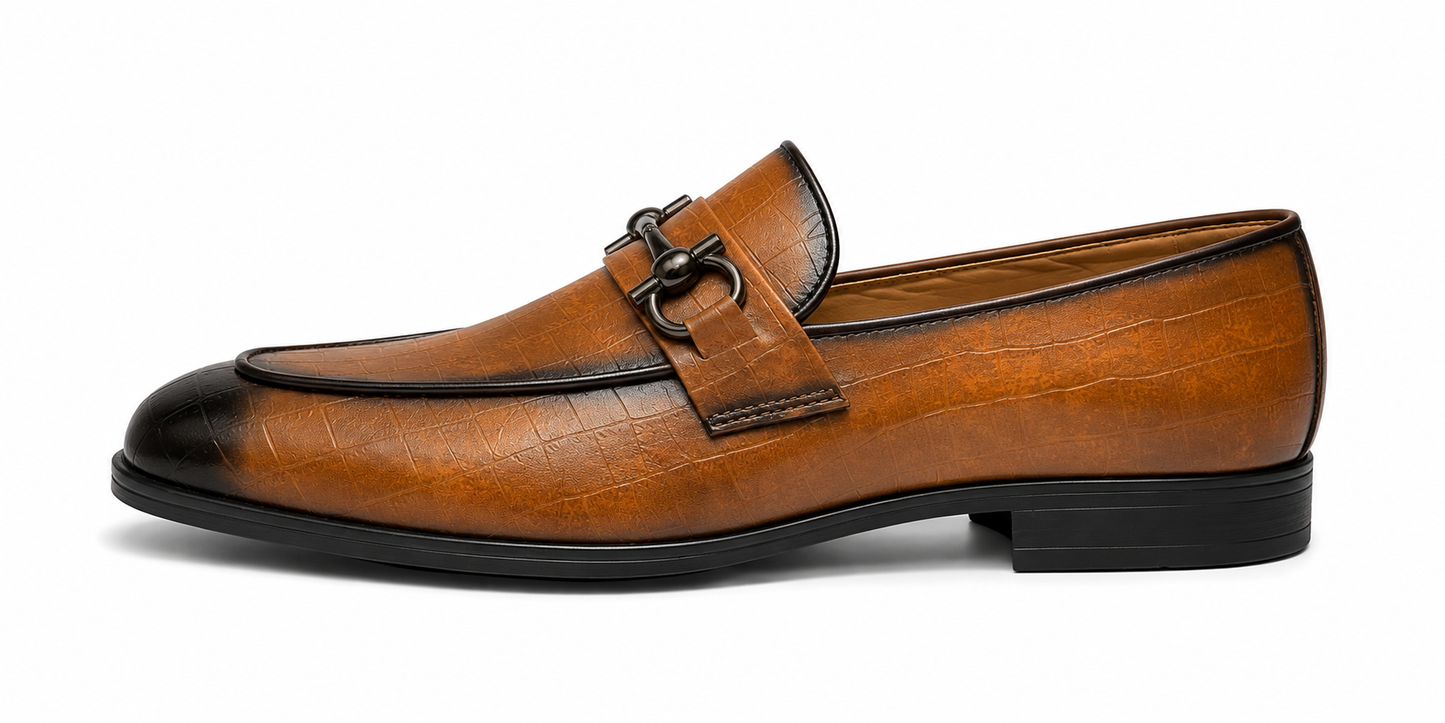 Cognac Croc Horsebit Loafers