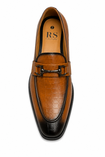 Cognac Croc Horsebit Loafers