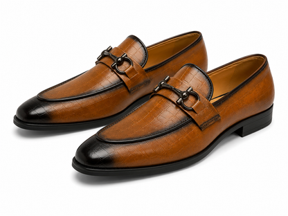 Cognac Croc Horsebit Loafers