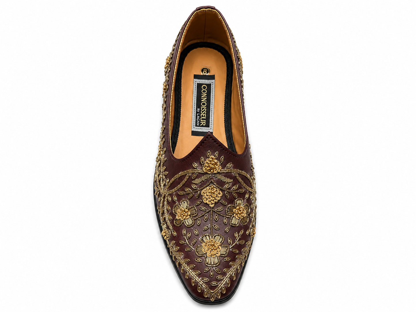 Burgundy Floral Embroidered Loafers