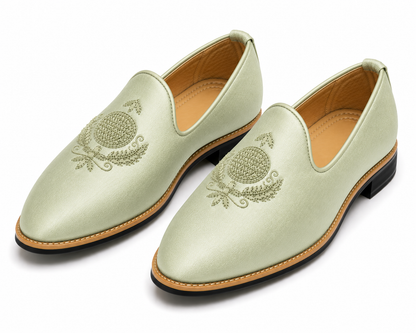 Sage Green Silk Loafers