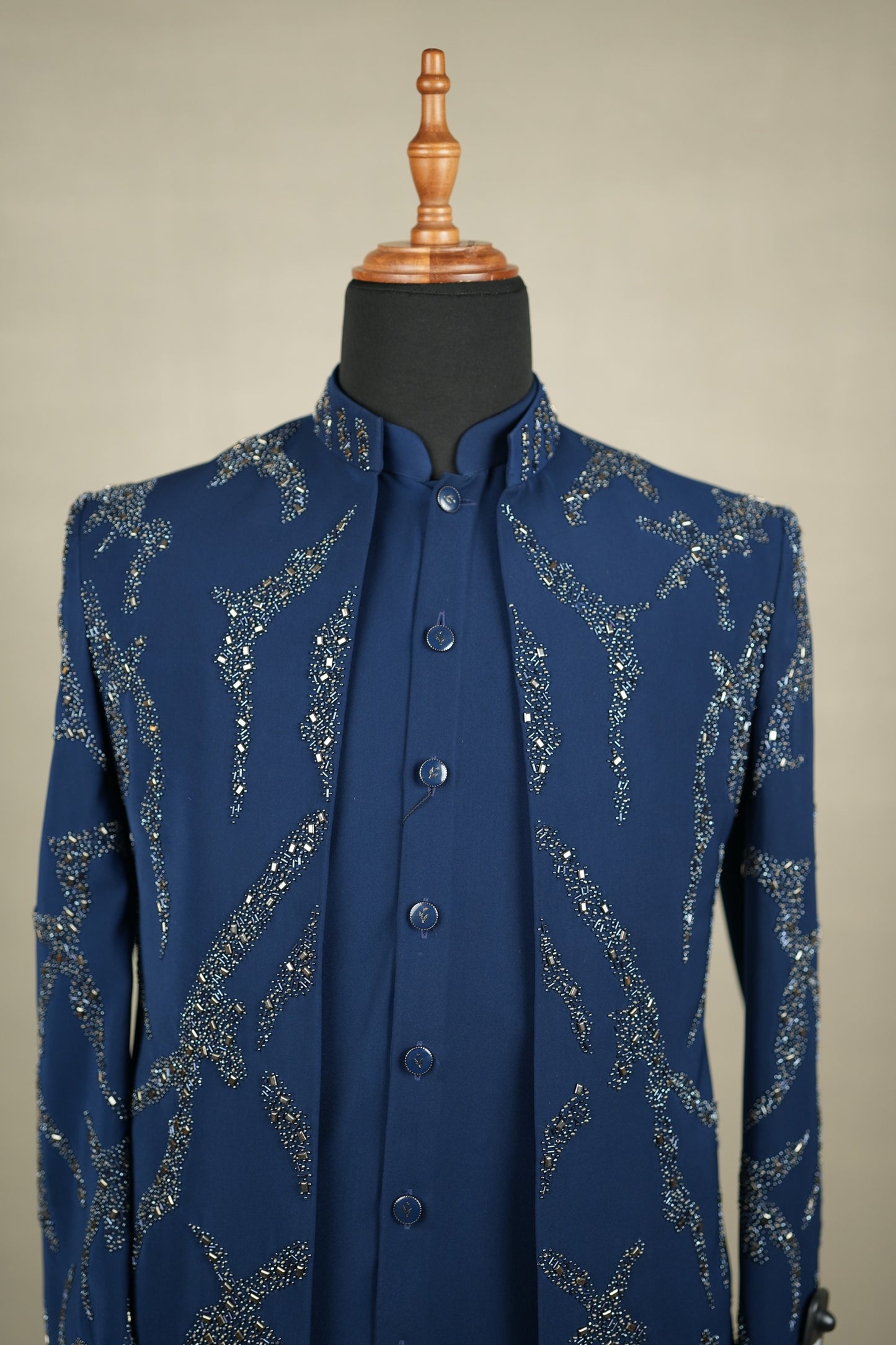 Navy Blue Indo-Western Jacket Set