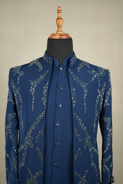 Navy Blue Indo-Western Jacket Set
