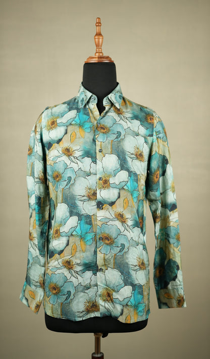 Aqua Floral Printed Shirt