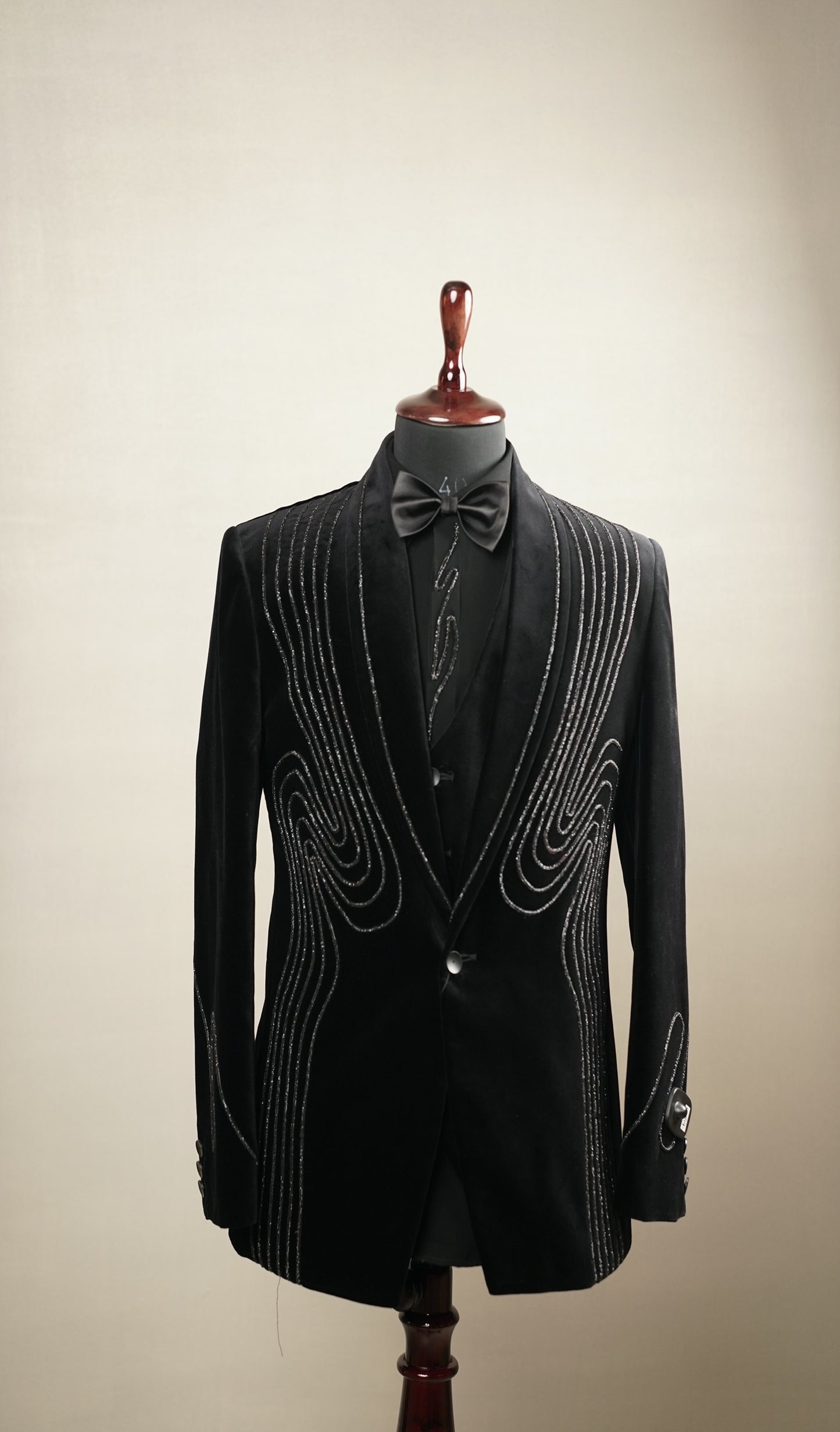 Black Embroidered Tuxedo Set