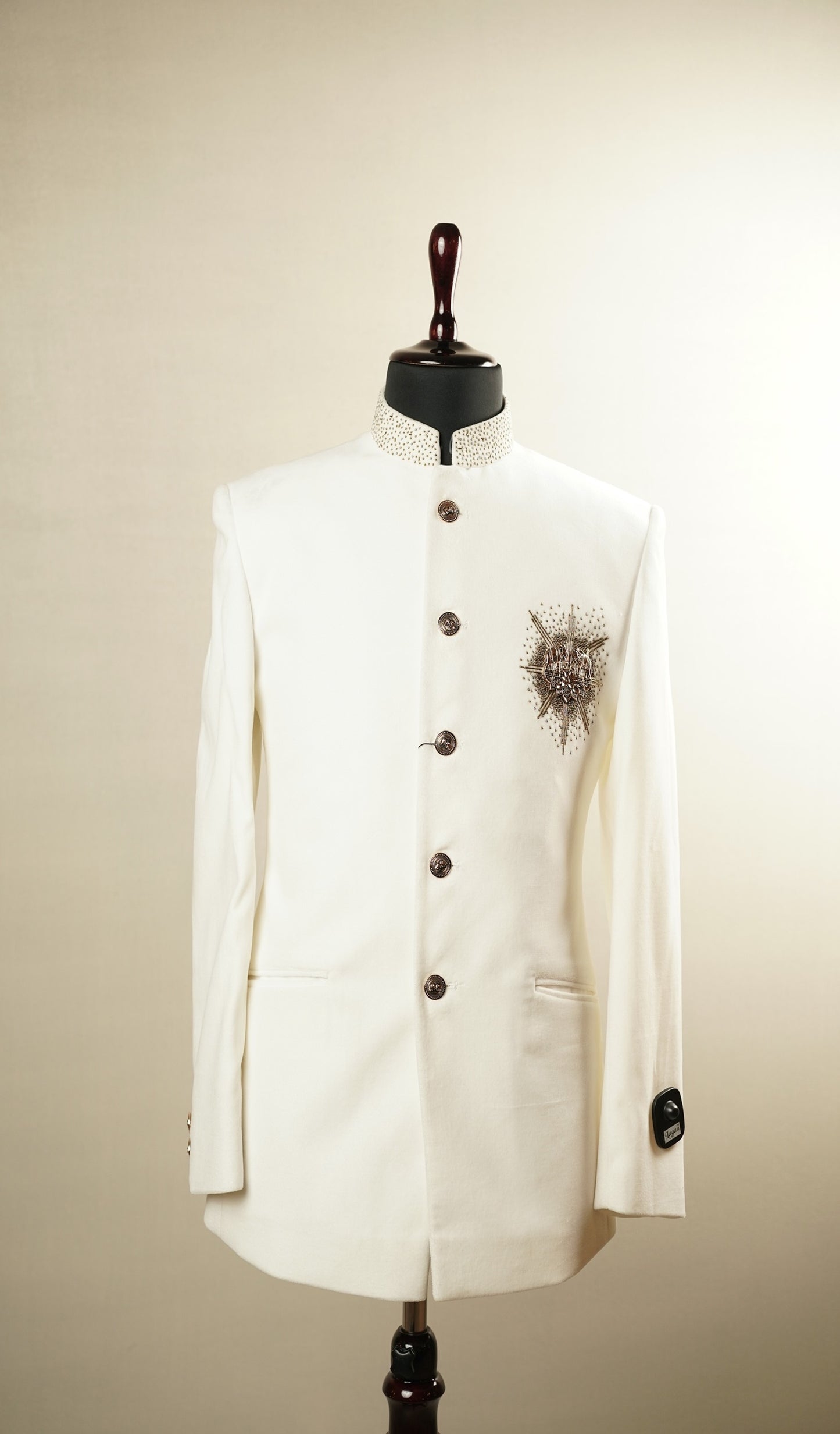 Ivory Bandhgala Jacket with Metallic Chest Ornament