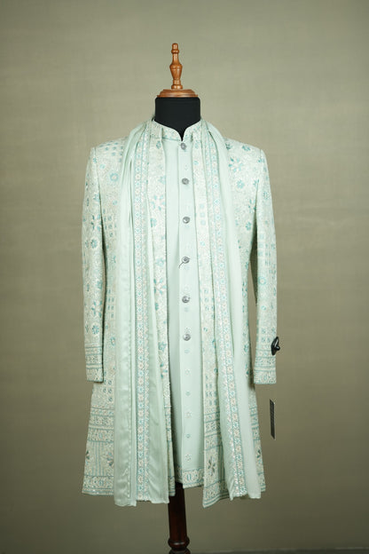 Mint Chikankari Embroidered Indo-Western Set with Dupatta
