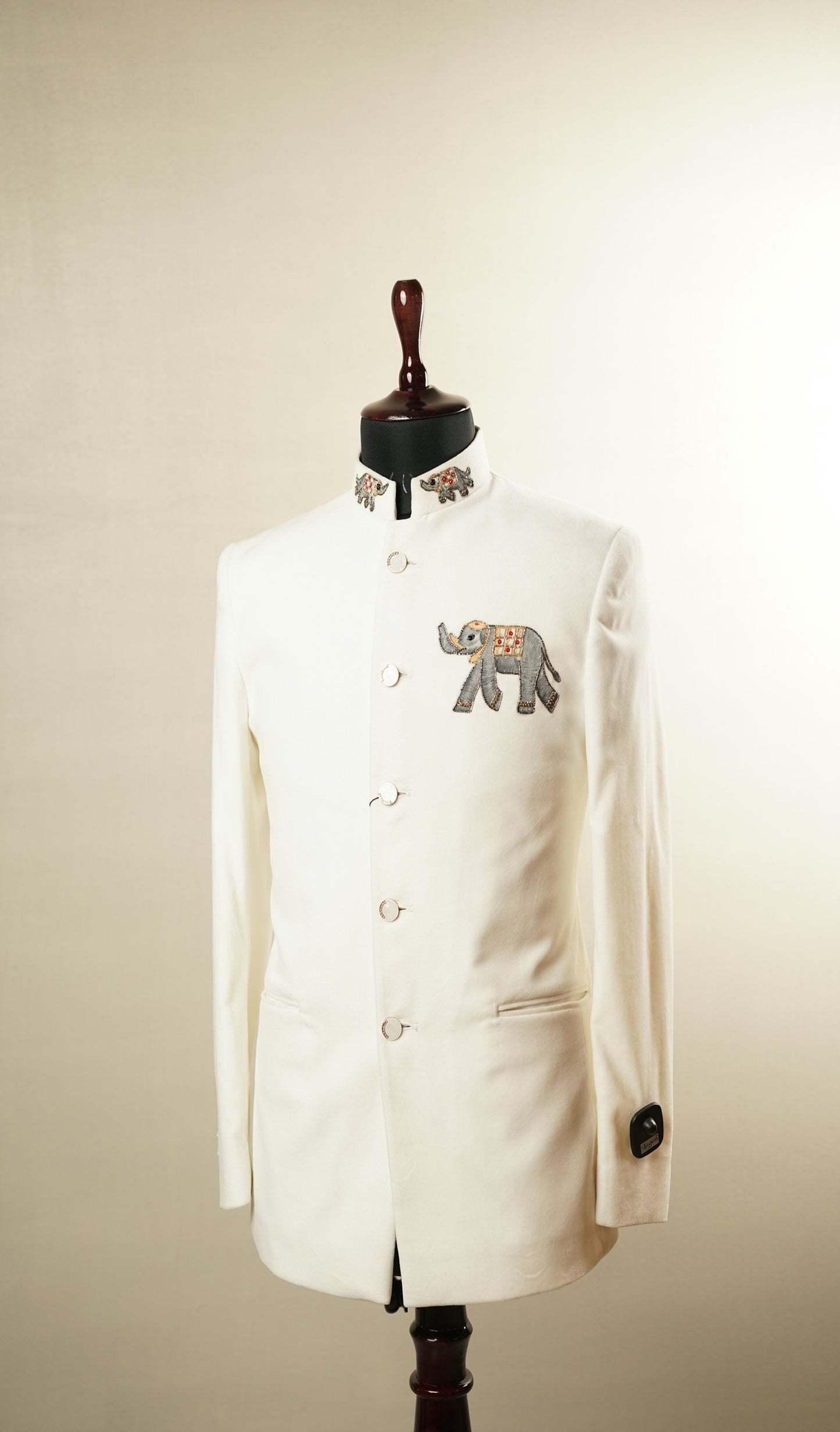 Ivory Bandhgala Jacket with Elephant Motif Embroidery