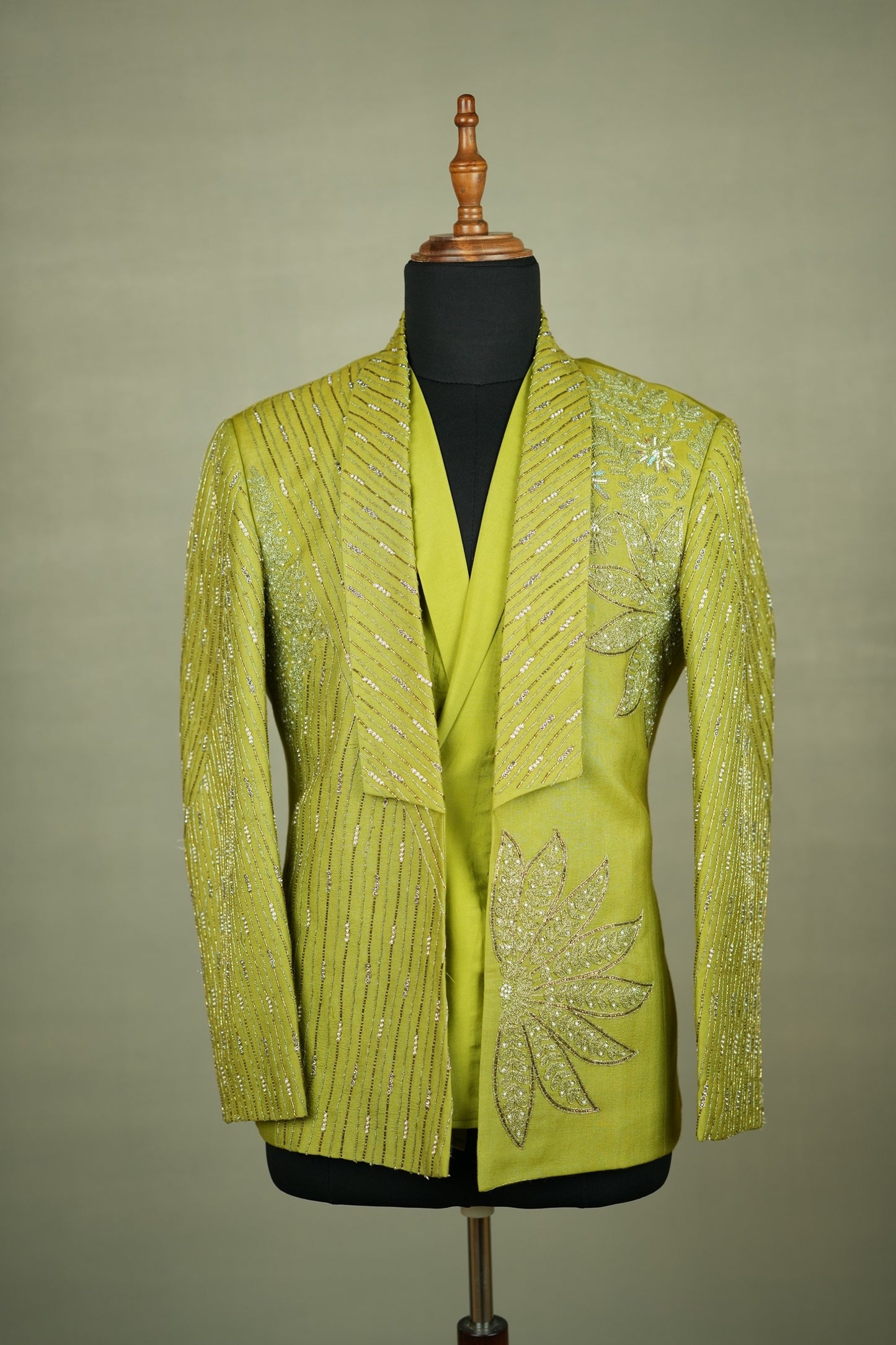 Green Embellished Open-Style Indo-Western