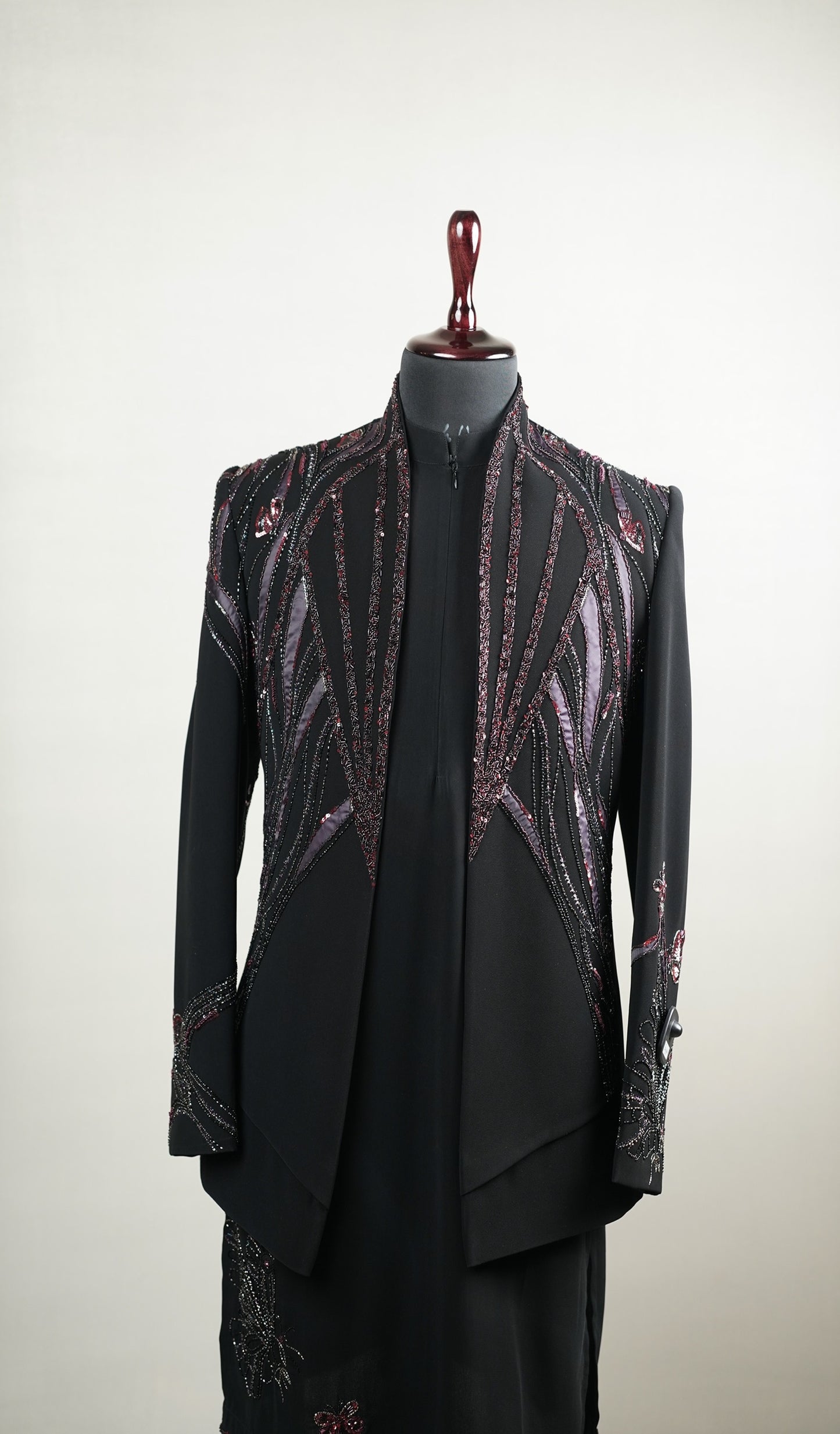 Black Gem-Embellished Open-Style Jacket Set