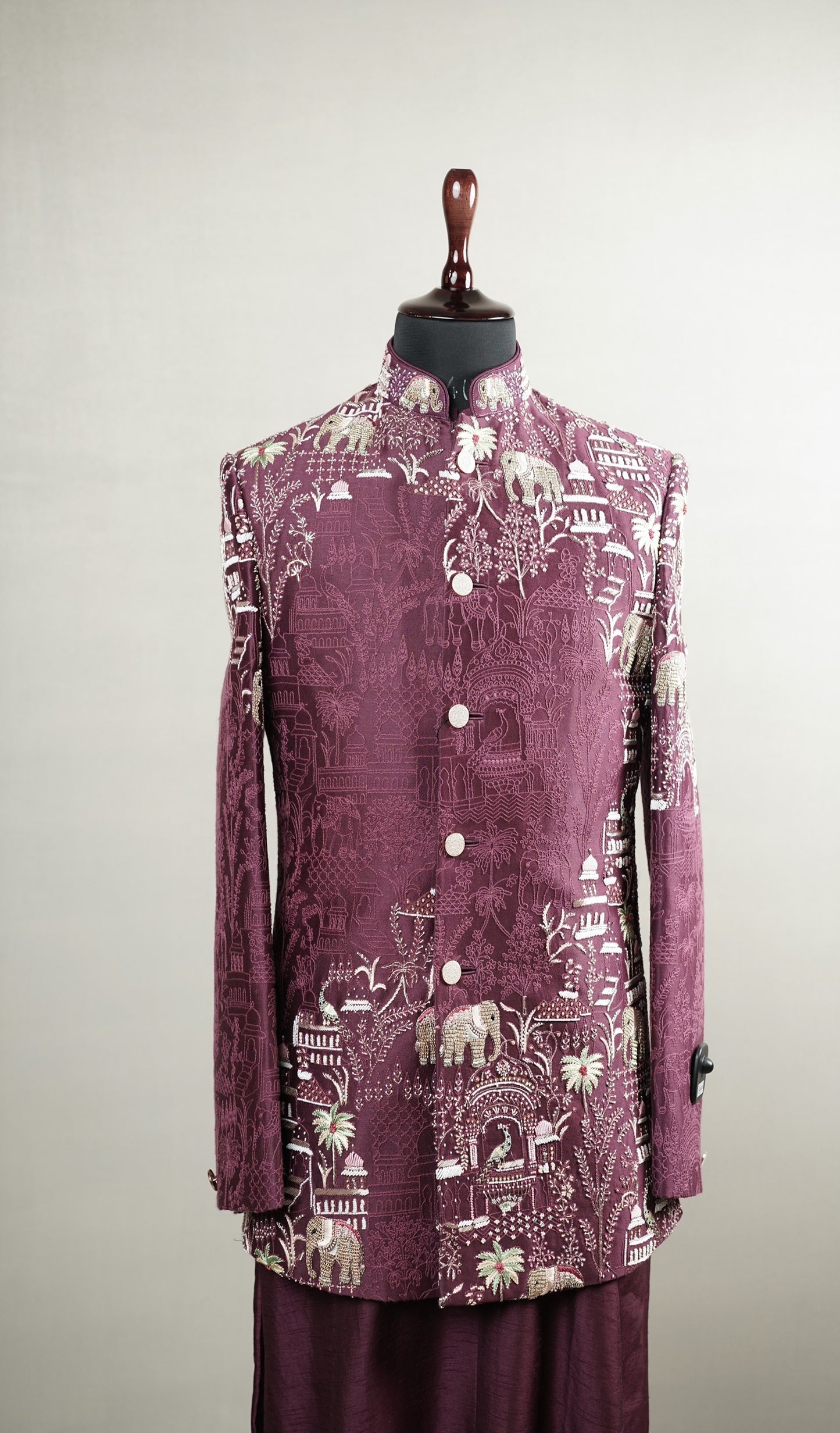 Wine Narrative Embroidered Bandhgala Set