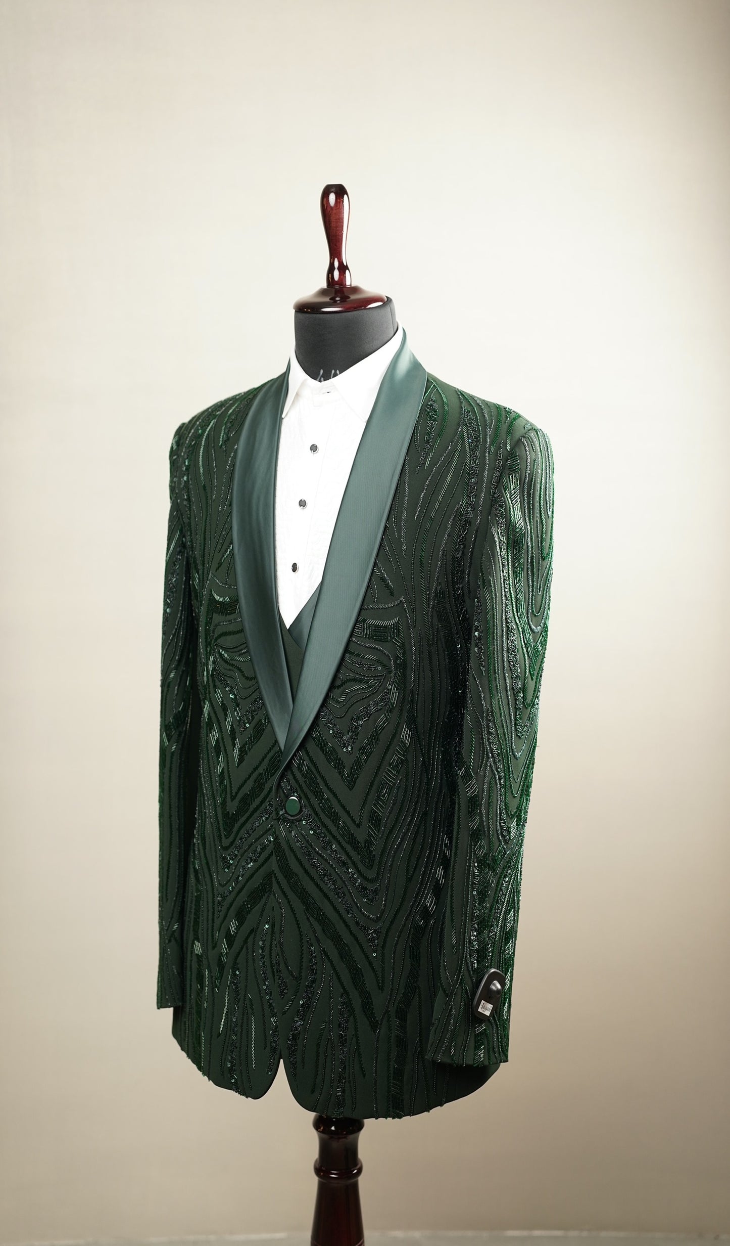 Green Embroidered Tuxedo Set