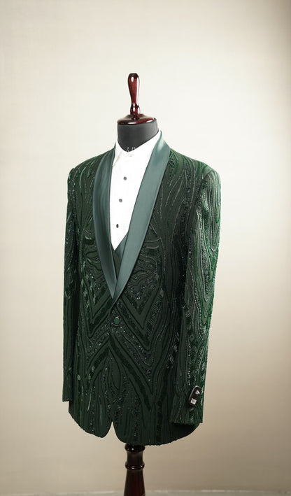 Green Embroidered Tuxedo Set