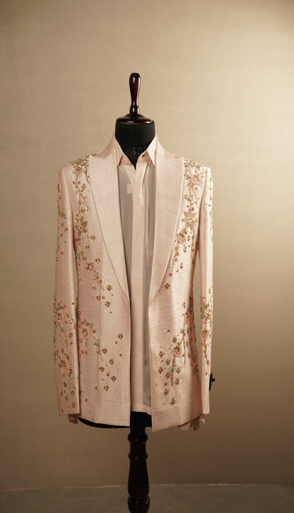 Pink Embroidered Tuxedo Set