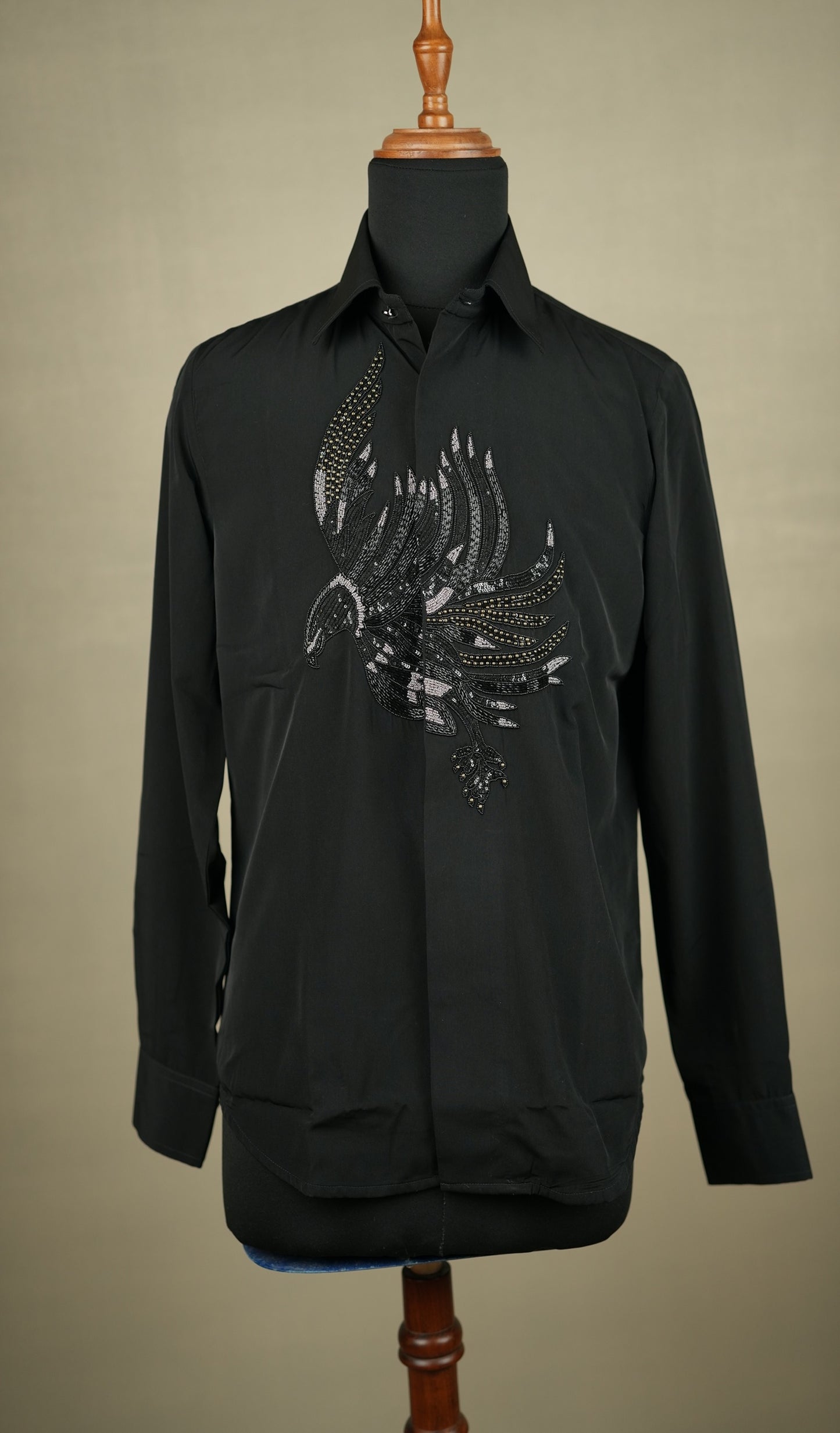 Black Embellished Bird Motif Shirt