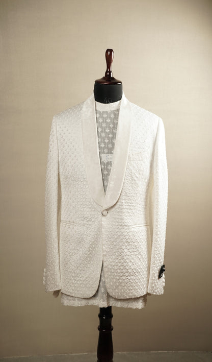 White Embroidered Tuxedo Set