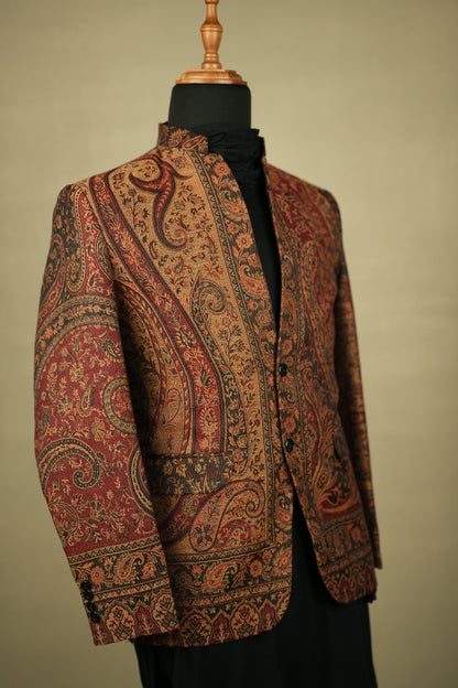 Maroon Paisley Woven Indo-Western Jacket