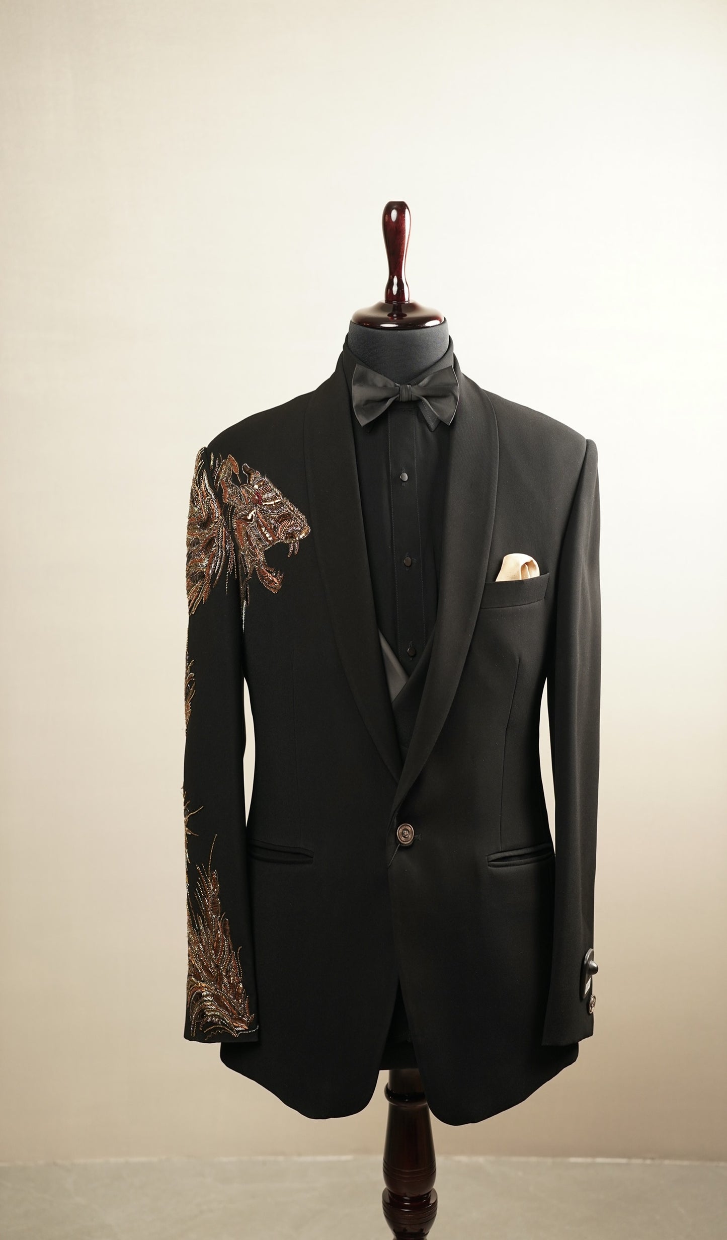 Black Embroidered Tuxedo Set