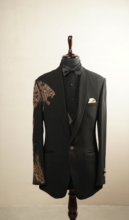 Black Embroidered Tuxedo Set
