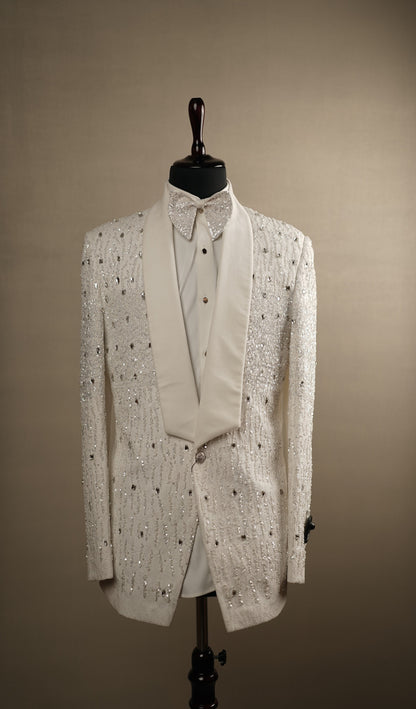 White Embellished Tuxedo Set
