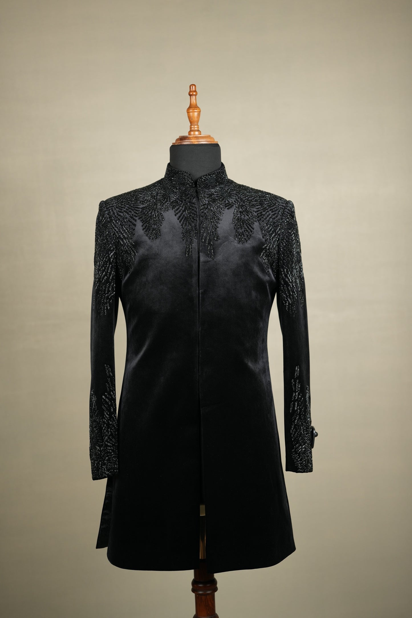 Black Embroidered Velvet Indo-Western