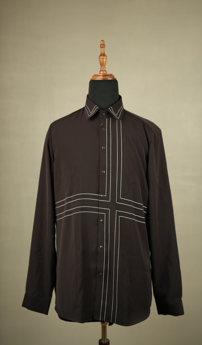 Brown Contrast-Stitched Shirt