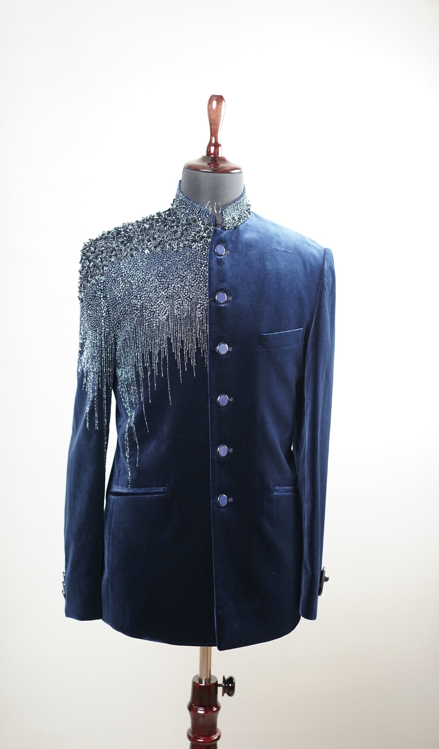 Navy Blue Velvet Bandhgala Jacket