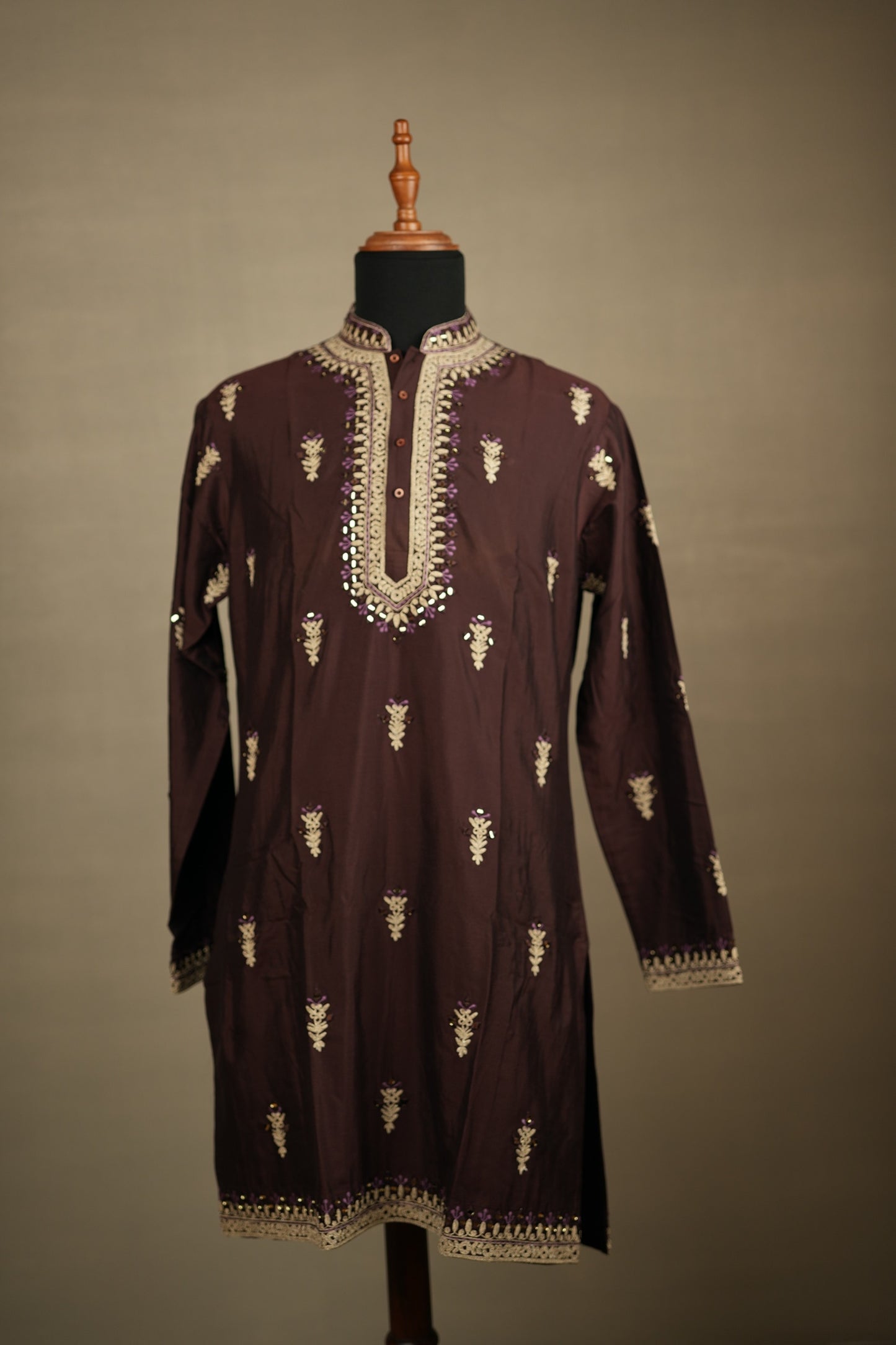 Wine Embroidered Kurta