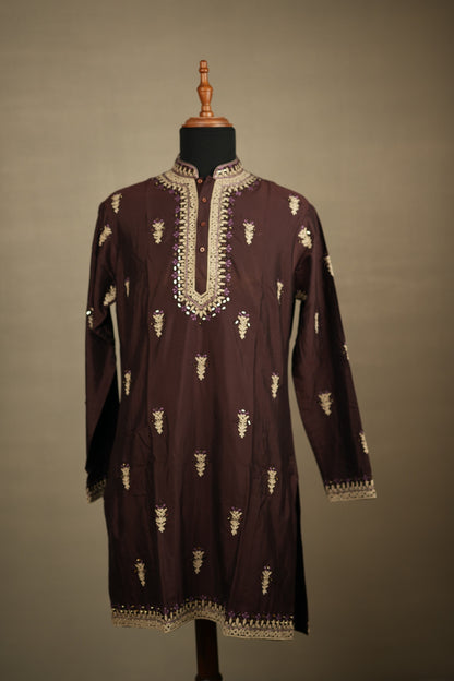 Wine Embroidered Kurta
