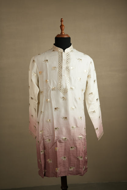 Ombre Kurta with Elephant Motifs